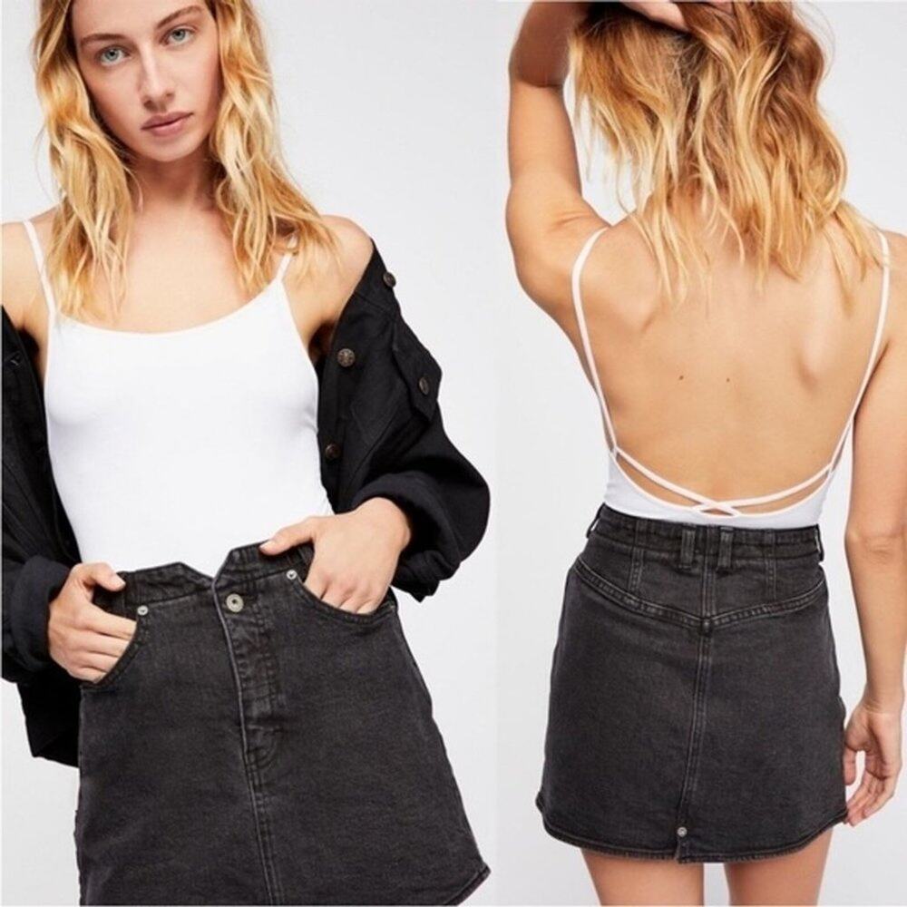 We The Free People She’s All That Denim Fade To Black Skirt Size 26